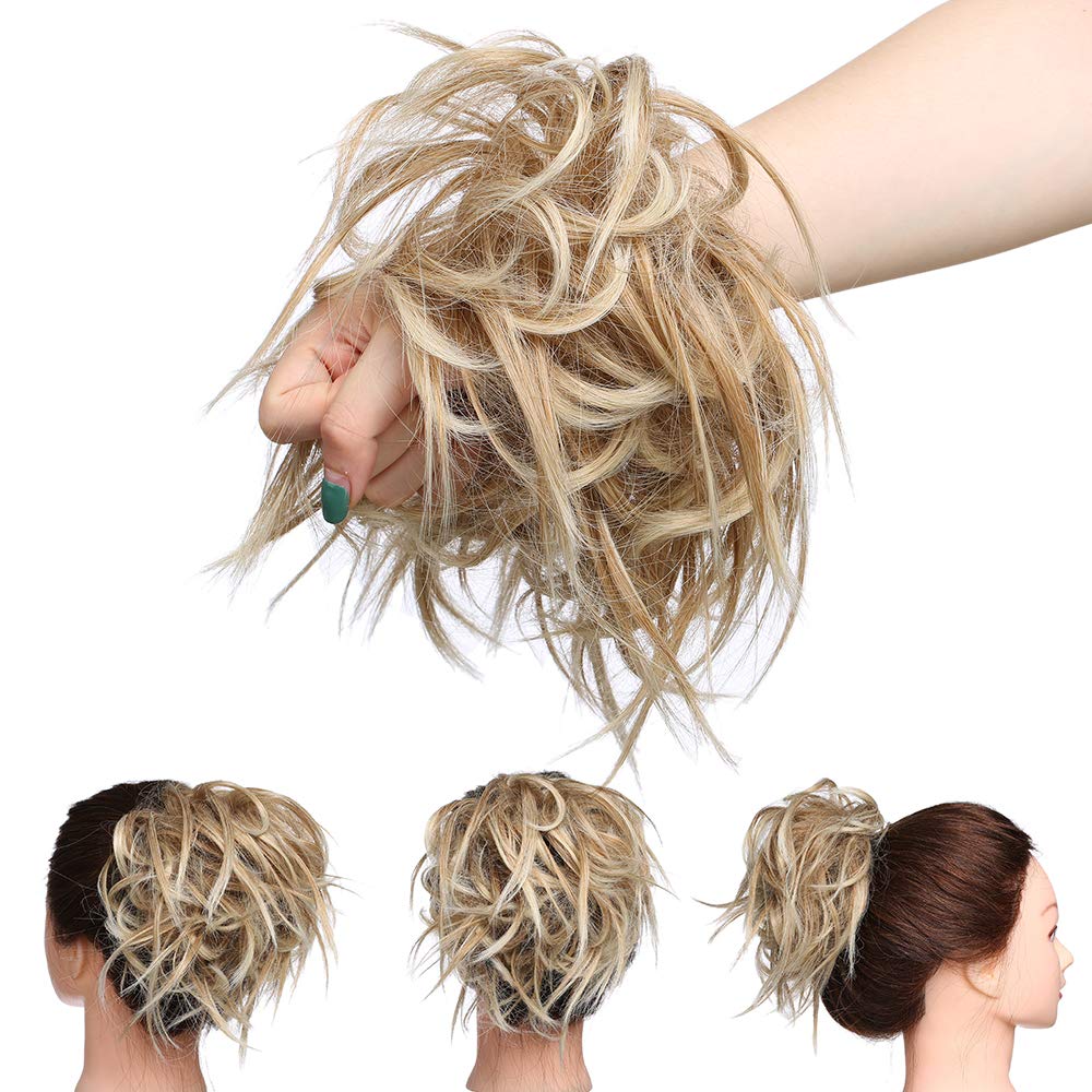 Updo Messy Hair Bun Hairpiece Scrunchy Scrunchie 45g Ribbon Ponytail Curly Donut Chignons Sandy Brown to Bleach Blonde