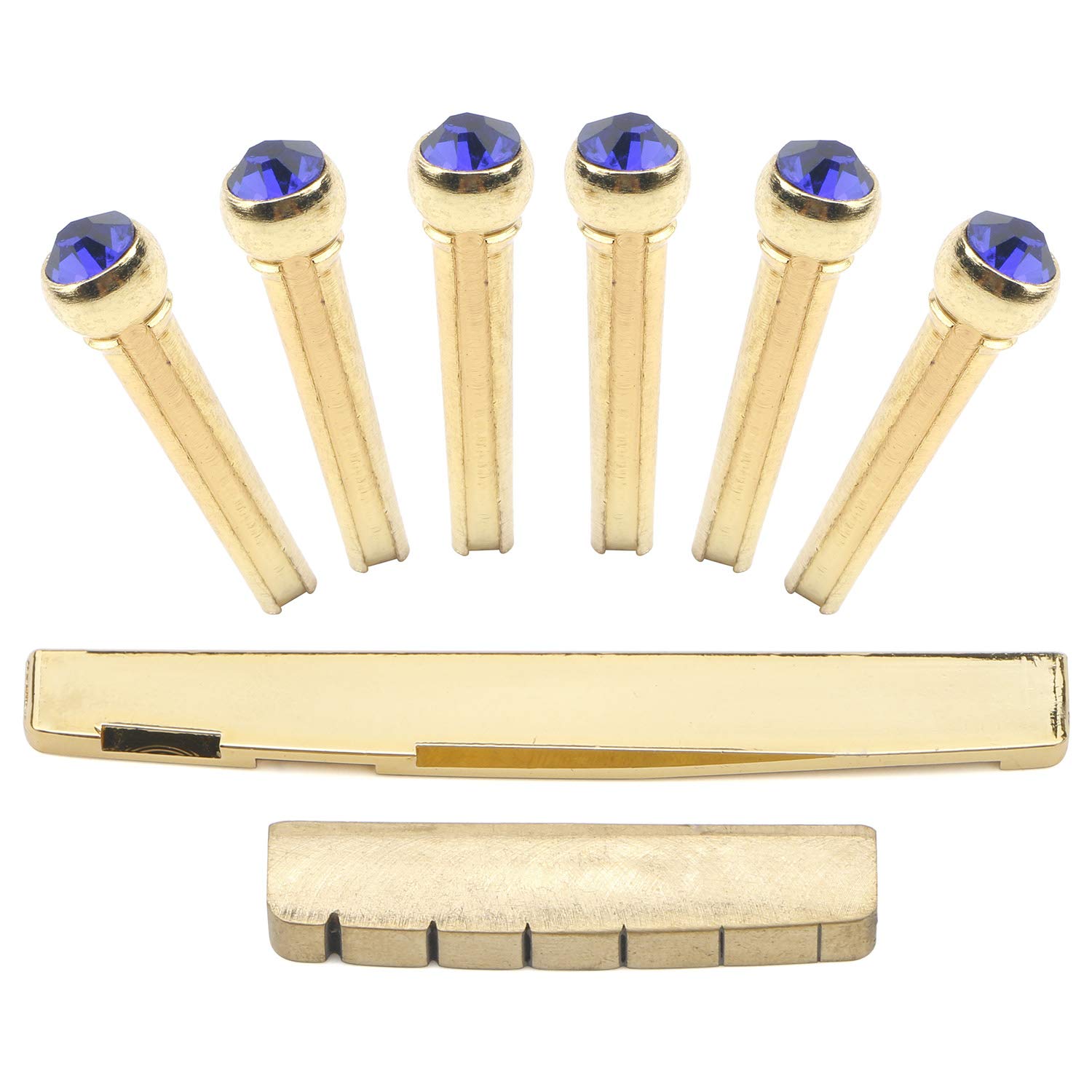 Unxuey 6pcs 6 String Golden Brass Guitar Bridge Pins and Bridge Saddle Nut Set for Acoustic Guitar
