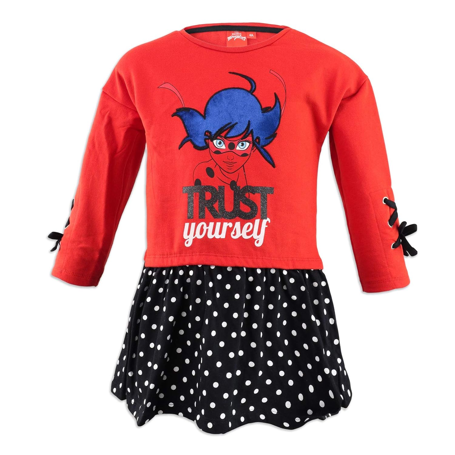 Niña Vestido de Manga Larga con Copos Top Afelpado Falda de Lunares