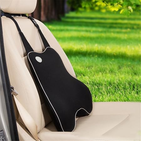 Amazon ユニーク Unique ランバーサポートクッション 車 シートクッション 腰痛 固定バンド付き 腰椎サポート保護 ドライブ メモリ クッション 記憶枕 フォーシーズン 旅行 長時間運転 汎用 ブラック シートクッション 車 バイク