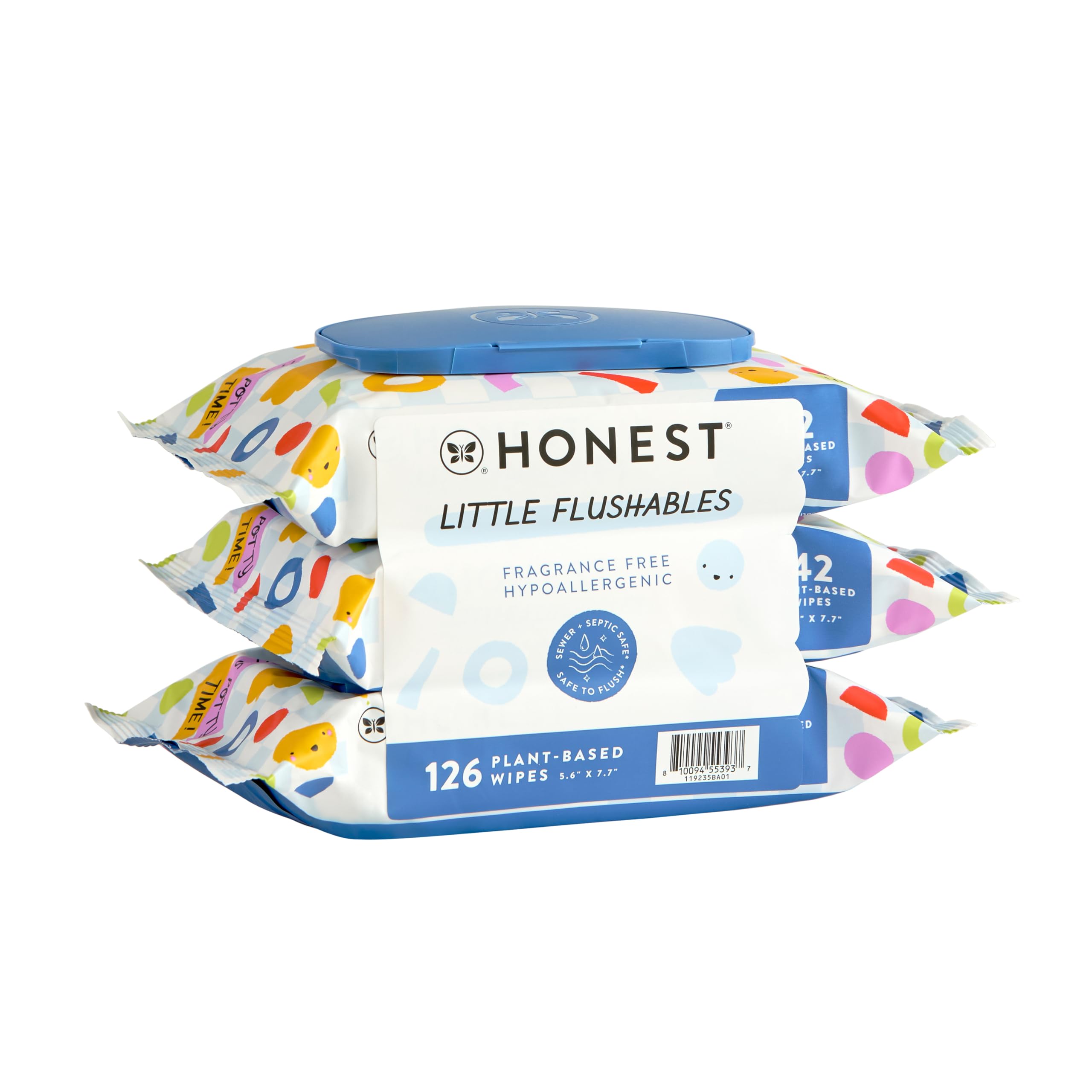 The Honest Company Plant-Based Toddler Flushable Wipes | Designed for Potty Training | 99% Water, Hypoallergenic, EWG Verified, Safe to Flush | Fragrance Free, 126 Count