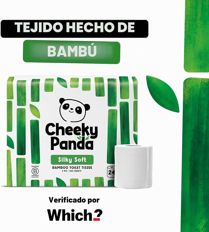 Papel Higiénico de Bambú | 24 Rollos x 200 Hojas | 3 Capas 100% Bambú Biodegradable Sin Plástico | Paquete a Granel