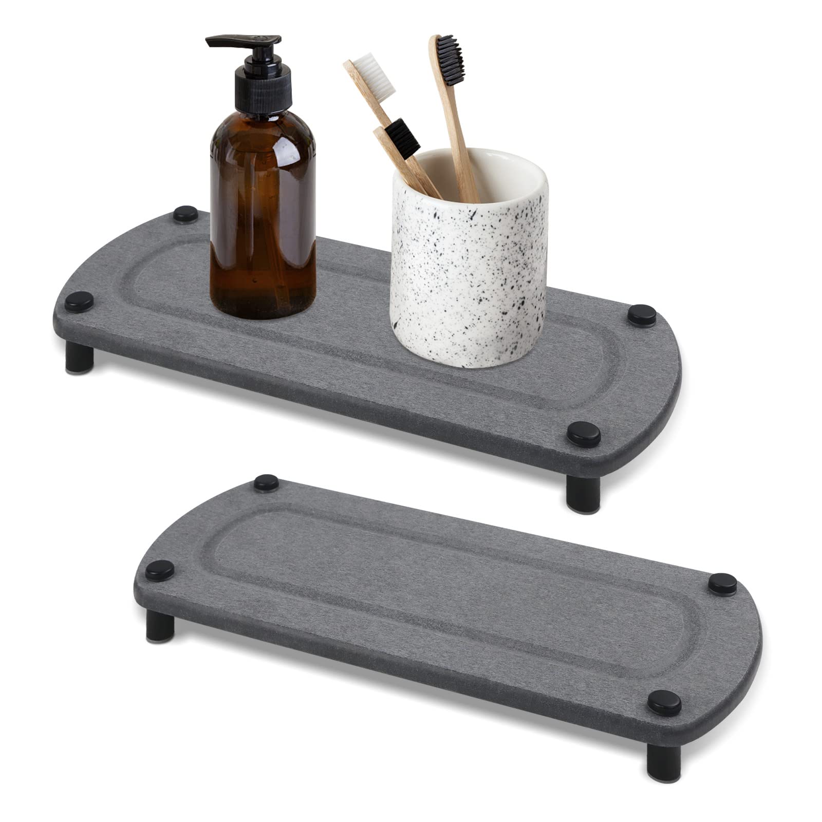 Photo 1 of 2pcs Instant Drying Stone Sink Organizer Tray, Stone Sink Caddy for Kitchen Sink, Fast Drying Sink Caddy Stone for Soap Sponge Holder Toothbrush Cup, Instant Dry Sink Organizer for Countertop