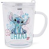 Silver Buffalo Disney Lilo & Stitch Ohana Glass Mug With Lid | Holds 14 Ounces