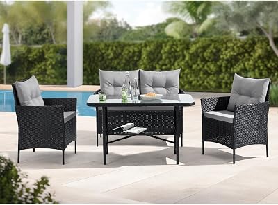 EVRE Florence Garden Lounge 4 Piece Rattan Set Anthracite