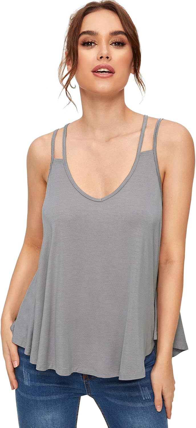 MakeMeChic Women's Flowy V Neck Strappy Tank Tops Loose Cami Top