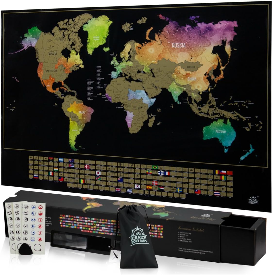 Scratch Off Map of The World with States - Easy Off Gold Foil Reveals Stunning Watercolor and Tracks Your Travels - All US States Outlined - 17 X 24 Poster in Gorgeous Gift Box