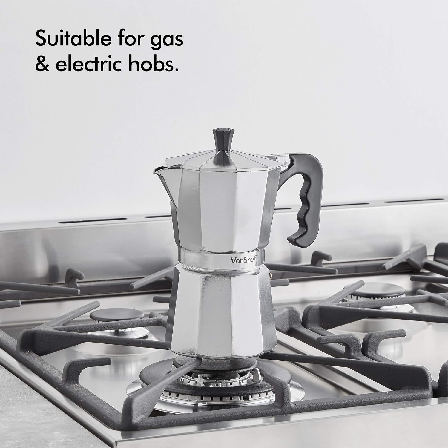 VonShef Stovetop Coffee Maker, 6 Cup Aluminium Italian Espresso Maker - Image 5