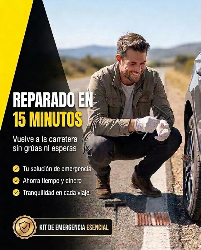 Kit Antipinchazos Coche, 15 Mechas, 2 Herramientas en T, Guantes y Cúter