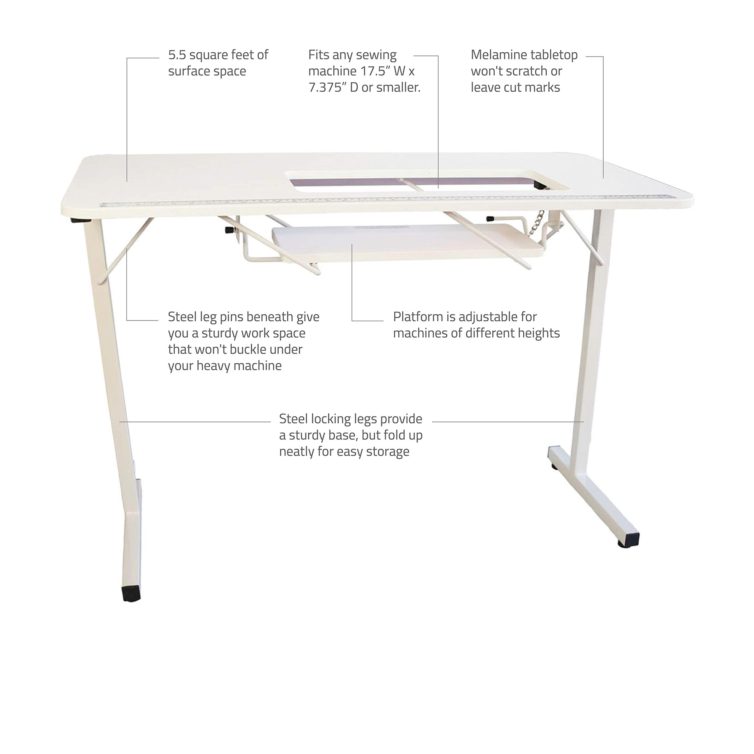 SewingRite SewStation 101 Portable Folding Sewing Table with Steel Legs, White - Perfect for Home, Office and Business