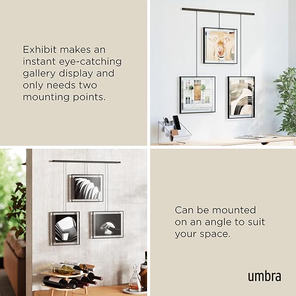 UMBRA EXHIBIT PICTURE FRAME GALLERY SET, ADJUSTABLE WALL COLLAGE DISPLAYS THREE 8″X10″ PHOTOS, SET OF 3, BLACK