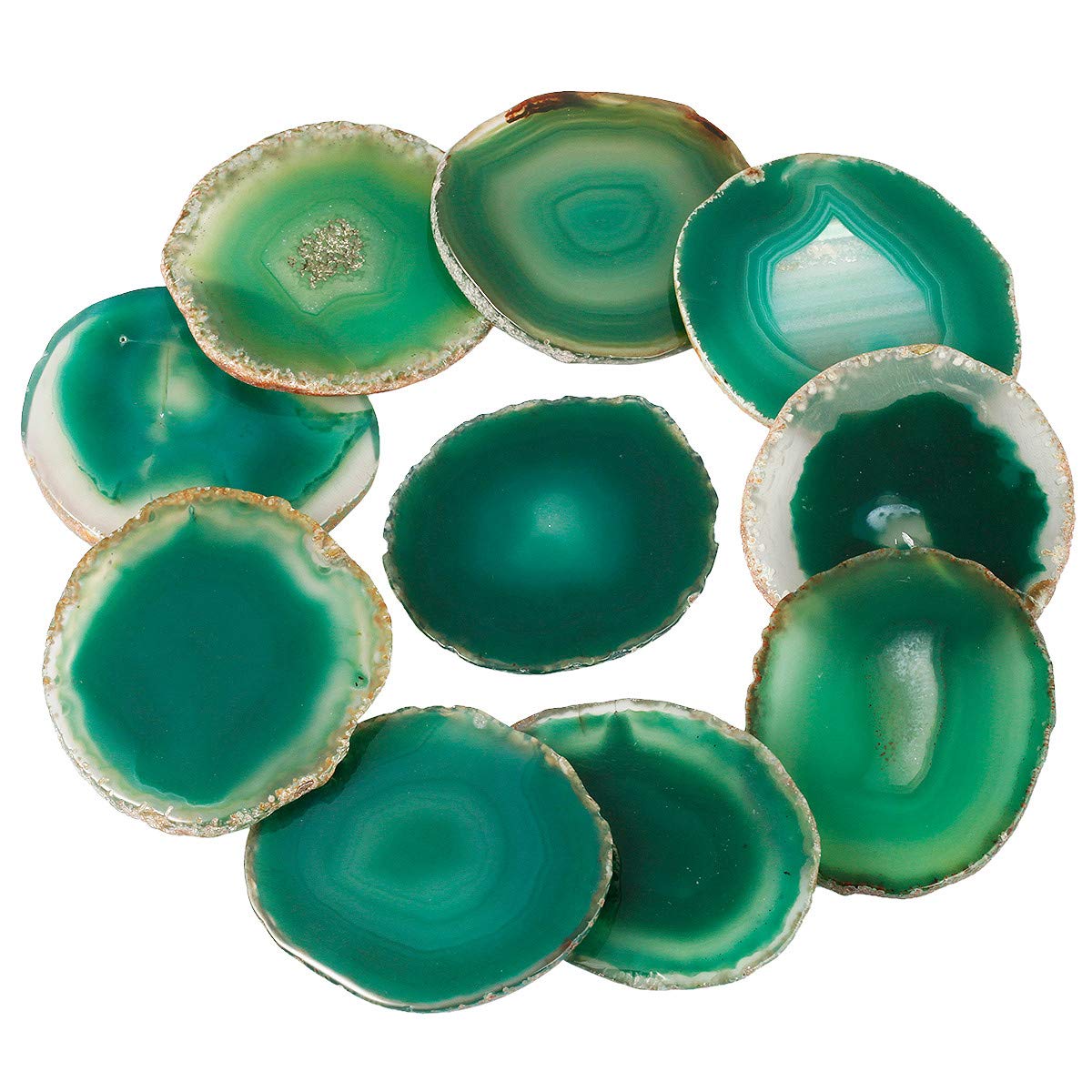 KYEYGWO 10 Pcs Polished Agate Geode Slices Stone for Home Decoration, Round Healing Crystals for Jewelry Making, Place Cards for Weddings