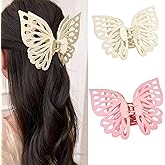 2 Pcs Large Butterfly Hair Clips, Pink and White Hollow Matte Butterfly Hair Claws Strong Hold Non-Slip Hair Accessories for Thick Thin Hair Barrettes for Women(5.51 Inch)