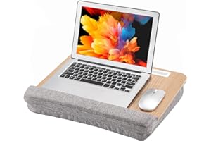 BUYIFY Laptop Lap Desk with Cushion, Portable Lap Desk Fits up to 15.6 inch Laptop with Wrist Rest and Tablet Slot, Laptop Tray for Couch Bed Office Adults Students - Light Brown Woodgrain