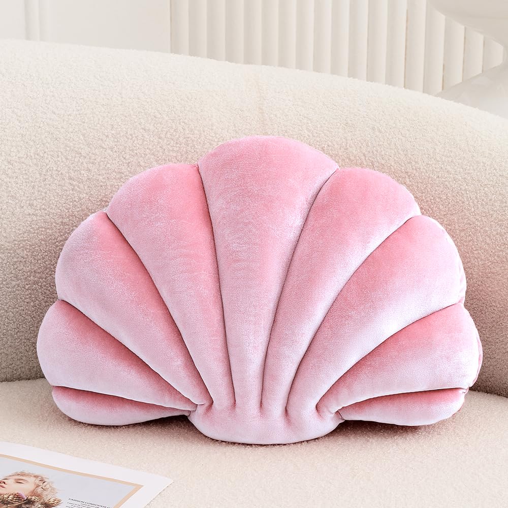 Photo 1 of XIAIJIA Seashell Decorative Pillow Shell Shaped Throw Pillow 3D Insert Beach Pillow Soft Velvet Pillow Sea Ocean Decoration Couch Bed Pillow Cushions(Pink,18 X 13 inch)