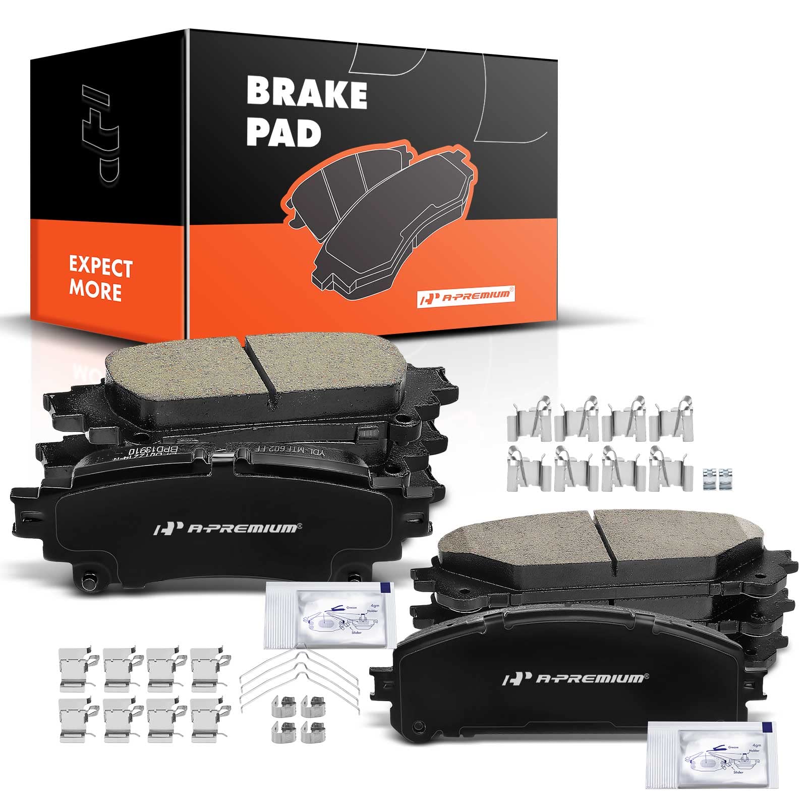 Photo 1 of A-Premium Front and Rear Ceramic Disc Brake Pads Set Compatible with Select Lexus and Toyota Models - RX350, RX450h 2010-2015, Highlander 2014-2018, Sienna 2011-2018, with Hardware, 8 Pcs