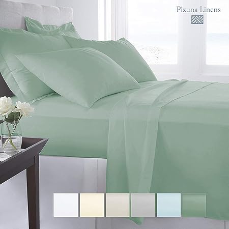 Pizuna 400 TC Cotton Fitted King Size Elasticated Bedsheet with 2 Pillow Covers (Green)