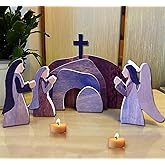 DONCIDAY Wooden Easter Resurrection Scene and Cross, The Empty Tomb Easter Scene, Jesus Rebirth He is Risen Decorations Nativity Set