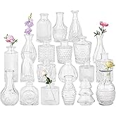 Set of 20 Glass Bud Vases,Small Clear Vases,Wedding Centerpiece Table Decorations,Clear Vintage Embossed Mini Vases,Flower Arrangements in for Party or Home Decor