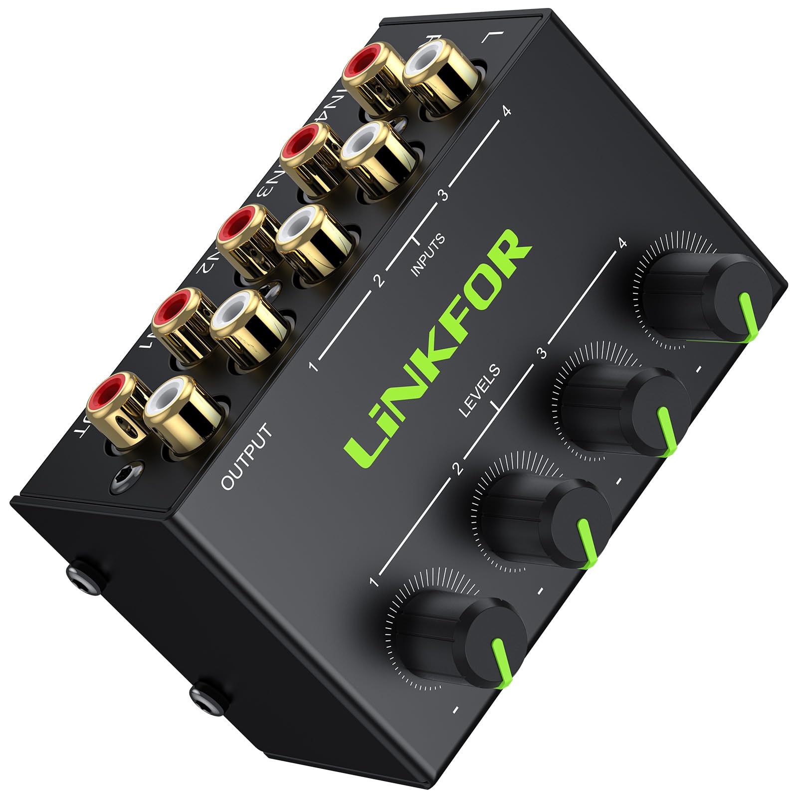 LiNKFOR RCA Audio Mixer 4 Channel - CX400 Metal Shell Support RCA Input and Output Mini Passive Stereo Mixer with Separate Volume Controls
