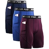 NELEUS Men's 3 Pack Running Compression Shorts with Pockets