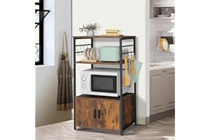 Iwell Baker's Rack, 3 Tiers Coffee Bar with Storage, Microwave Stand, Coffee Station with 8 S-Shaped Hooks, Rustic Brown