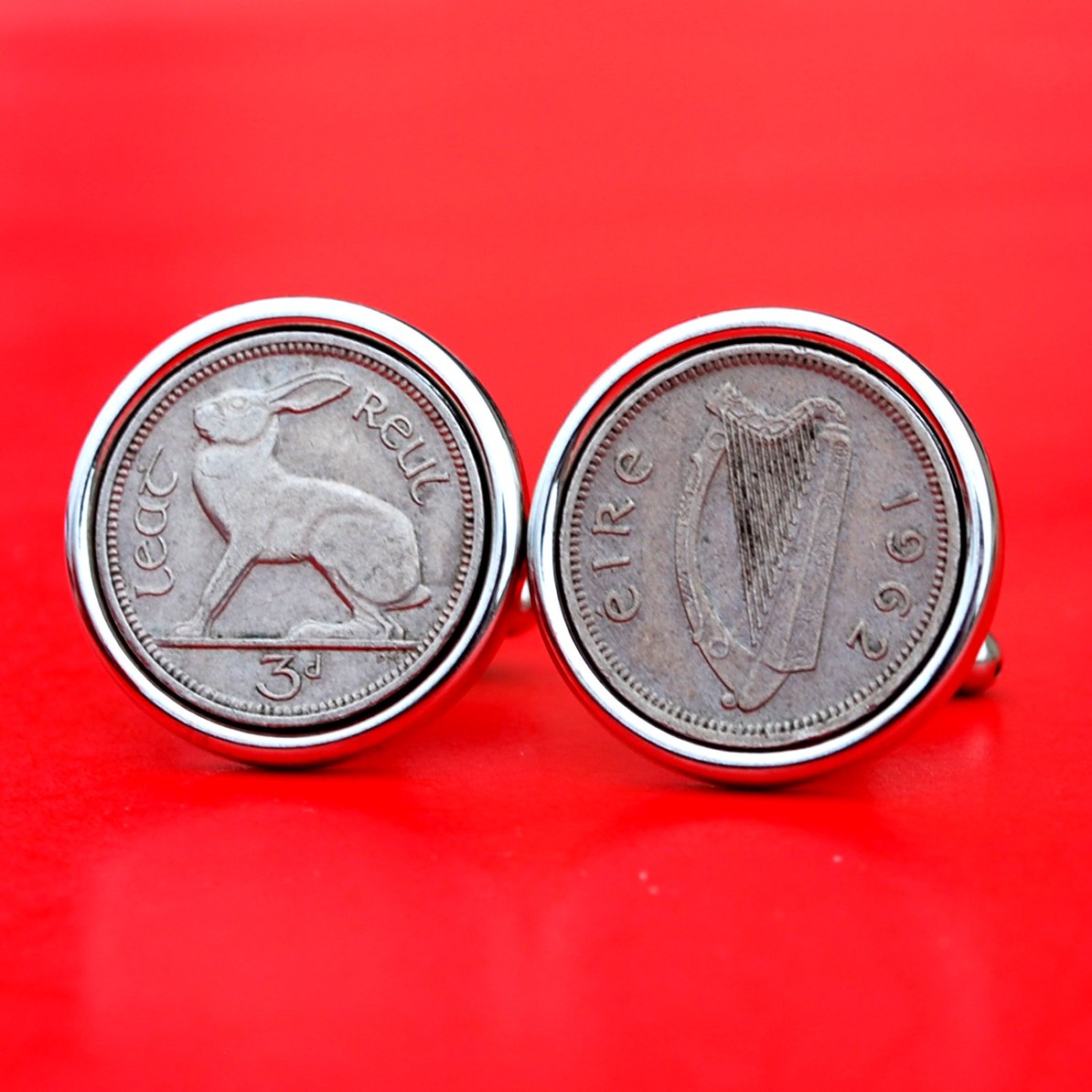 Amazon Com 1962 Irish Ireland 3 Pence Harp Coins Silver Plated Cufflinks New Lucky Rabbit Hare Handmade