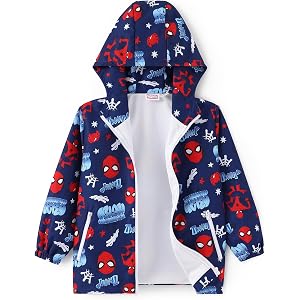 Disney Spiderman Stitch Watertight Jacket Boy/Girl Zip Coat Kids Top 2-9Y | Hoodie Waterproof Jacket Water-resistant Zip Pock