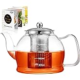 STNTUS Glass Teapot, 52oz/1500ml Tea Pots with Infuser for Loose Leaf, Borosilicate Glass & Removable Stainless Steel Straine