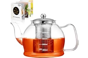 STNTUS Glass Teapot, 52oz/1500ml Tea Pots with Infuser for Loose Leaf, Borosilicate Glass & Removable Stainless Steel Straine