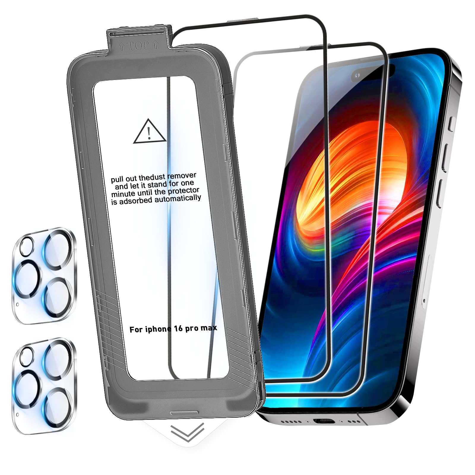 Tempered Glass Compatible with iPhone 16 Pro Max+Camera Screen Protector,[Full Screen 9H Protective Glass] Screen Protector Compatible with iPhone 16 Pro Max,Anti-Fingerprint,Auto-Installation[2 Pack]