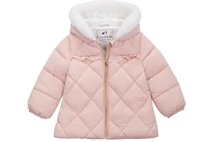 Rokka&Rolla Baby Girls' Water-Resistant Puffer Jacket Hooded Winter Coat with Soft Mini Fur Lining for Newborn Infant Toddler