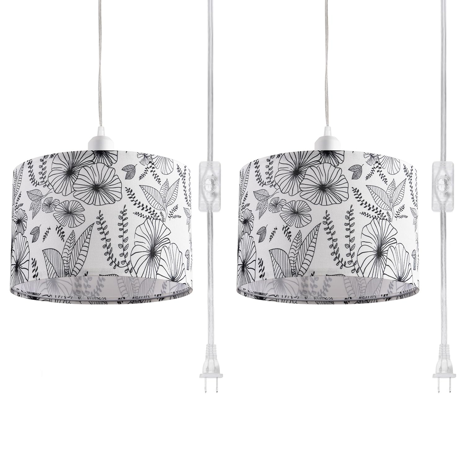 Photo 1 of IHENGYANLT 2 Pack Plug in Pendant Light, Hanging Light with 15Ft Clear Cord, On/Off Switch, Flower Fabric Lamp Shade, Hanging Light Fixture for Bedroom, Kitchen, Living Room, Dining Table