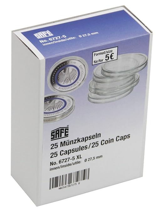 25er Pack SAFE Münzkapsel 27,5mm - geeignet für z.B. 5 Euro Blauer Planet, Tropische Zone