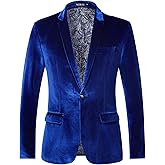 WZIKAI Mens Velvet Blazer One Button Slim Fit Solid Fashion Suit Jacket Sport Coat for Wedding Prom Dinner Party