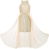 GRACE KARIN Girls Halter Neck Sequin Dress 6-14Y Kids Fancy Formal Party Christmas Sparkly Pageant Birthday Dresses