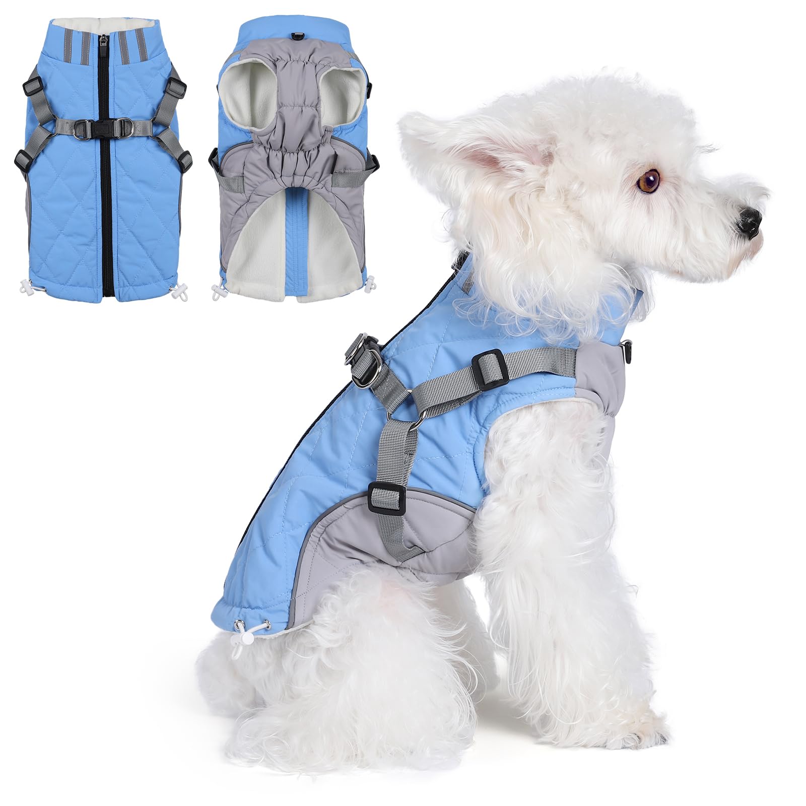 Poseca Dog Coat,Small Dog Harness Coat - Waterproof Winter Jacket with Built-In Harness for Small to Large Dogs