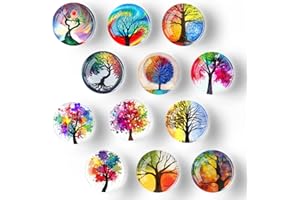 12 PCS Glass Fridge Mangets, Life Tree Refrigerator Magnets for Kitchen, Office Cabinets, Whiteboard, Dishwasher, Locker, Pho