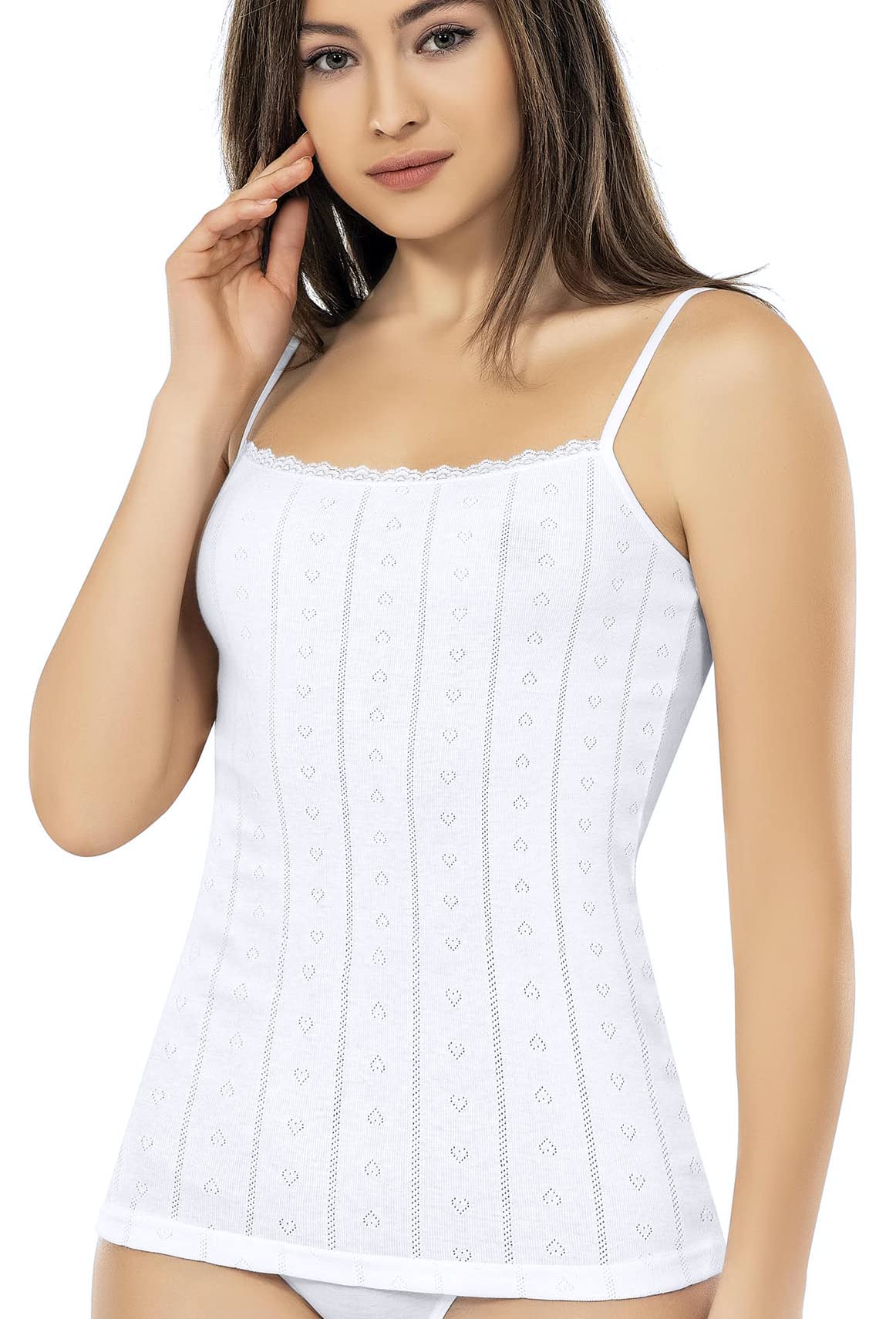 Photo 1 of VAVONNE Camisole for Women, All Cotton, Airy Soft Comfy Tank Tops Cami Undershirt (White/Pointelle, Small)