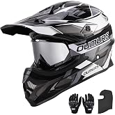 OUMURS DOT Adult ATV Dirt Bike Helmet with Goggles Gloves &amp; Mask Adjustable Sun Visor Motorcycle Adults Helmet Off-Road Motocross Downhill Moped MX for Unisex-Adult-Victory Gray, L