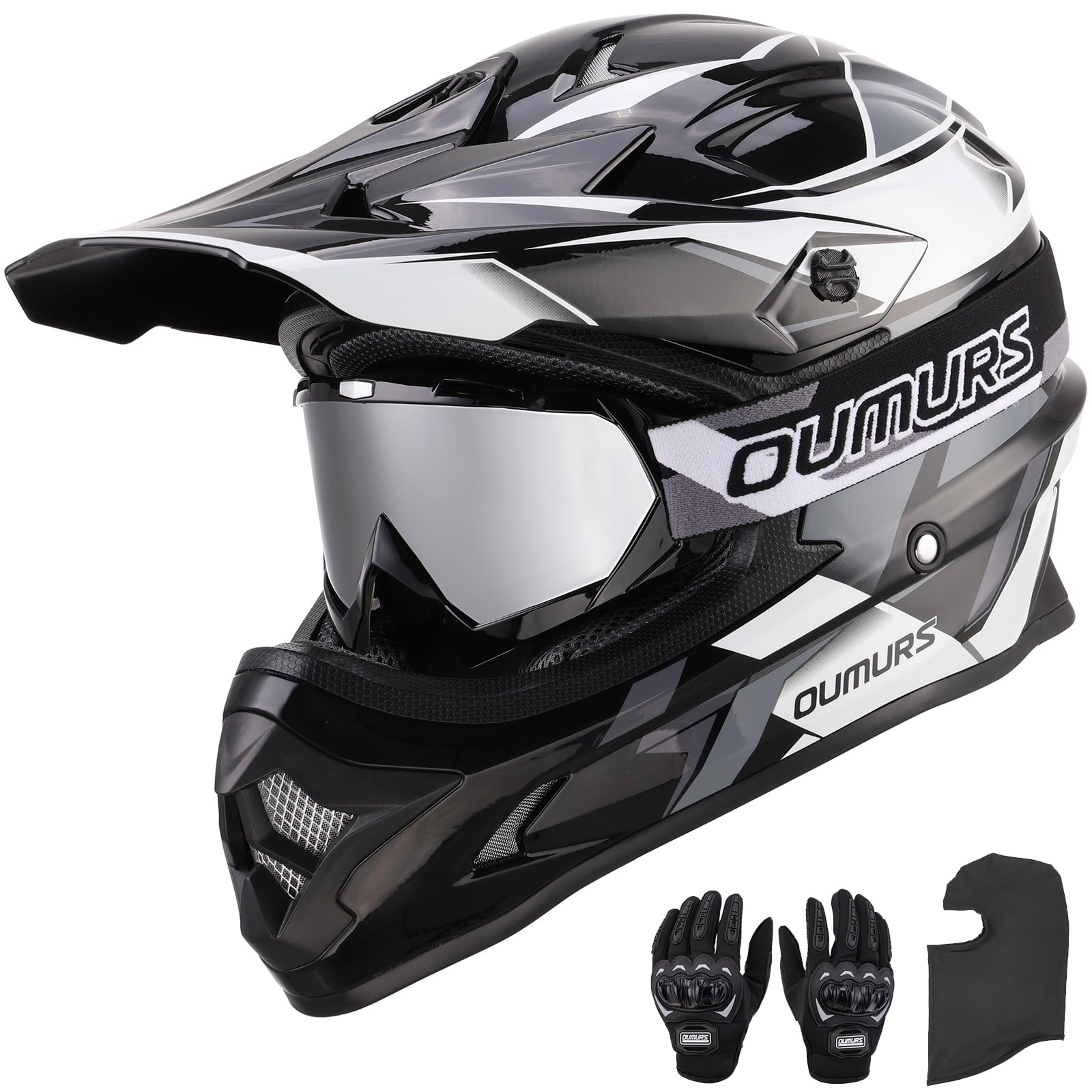 Photo 1 of OUMURS DOT Adult ATV Dirt Bike Helmet with Goggles Gloves & Mask Adjustable Sun Visor Motorcycle Adults Helmet Off-Road Motocross Downhill Moped MX for Unisex-Adult-Victory Gray, L