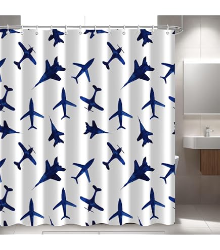 Boys Airplane Fabric Shower Curtain Aircraft Flight Shower Curtain For Kids Teens Black White Sketch Hemisphere Bathroom Sets Helicopter Plane Waterproof Curtains 72 Wx