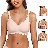 VRVOICE Womens Wireless Jelly Bras No Underwire Support Push Up Removable Straps (U/Cross/Halter) Everyday Sports Bra