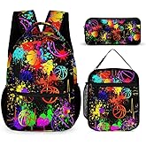 ZCJB-WSRY Basketball Backpack with Lunch Box & Pencil Case, 16 Inch Cool Basketball Themed Bookbag, Adjustable Lightweight Large Capacity, Colorful Basketball Backpack Set for Kids Girls Boys School