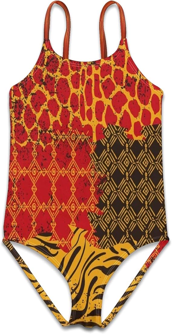 N\O Girls Swimsuit African Fabric Animal Prints One Piece Bathing Suit Beach