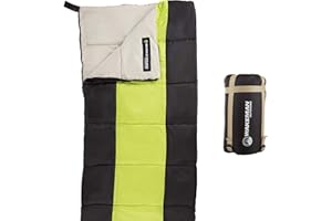 Kids Sleeping Bag - Lightweight, Carrying Bag with Compression Straps for Camping, Backpacking, and Sleepovers by Wakeman Outdoors (Neon Green/Black)