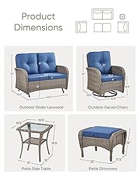 HUMMUH 6 Pieces Patio Furniture Set-Patio Glider