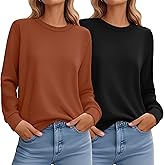 Ficerd 2 Pack Women's Casual Sweatshirts, Crew Neck Loose Fit Basic Tops Lightweight Cute Pullover Fashion Fall Outfits