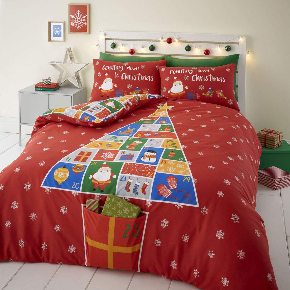 Catherine Lansfield Countdown To Christmas Easy Care Double Duvet Set Red