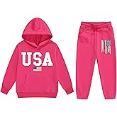 Vivimeng Boys USA Sweatshirt Suit Kid USA Hoodie Set American Flag Sweater Girls American Hooded Pullover Suit
